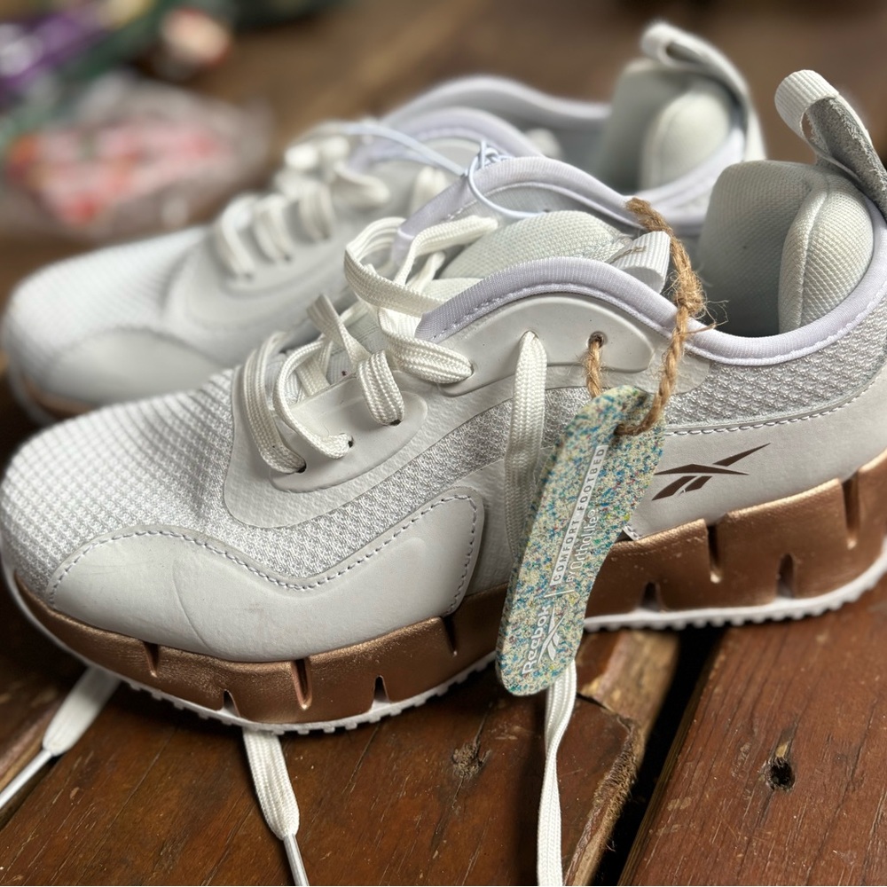 Reebok White and Bronze Sneakers